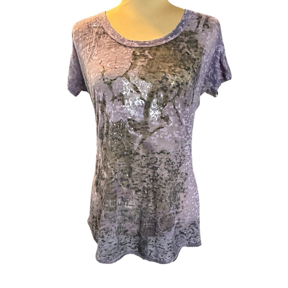Vtg Y2K Eyeshadow Burnout Top Womens Sz L Distressed Purple Grunge Festival Rave